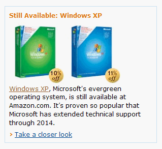 Windows XP still for sale on Amazon