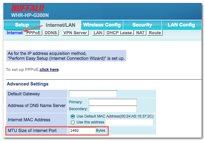 Buffalo wireless router MTU settings