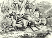 Ichabod Crane riding away from the Headless Horseman