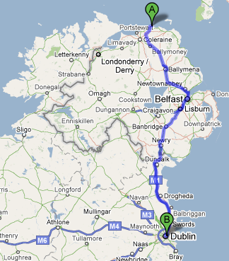 The best route from Giants Causeway to Dublin
