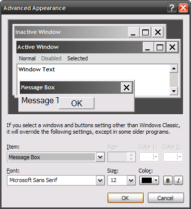 Messagebox Font Size Settings