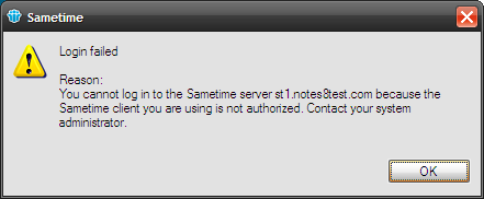 Sametime Client Not Authorized error message